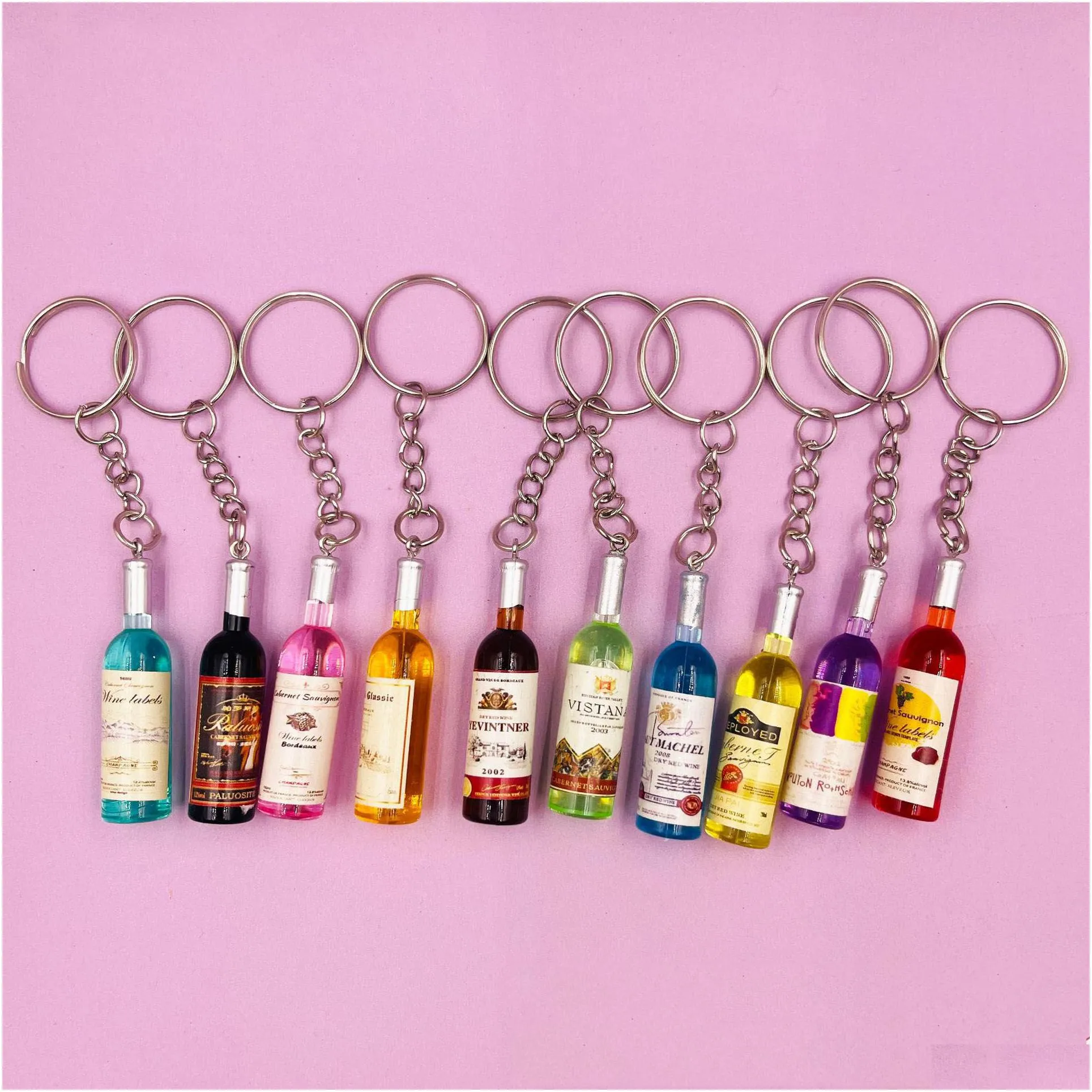 cute novelty resin beer wine bottle keychain assorted color for women men car bag keyring pendant accessories wedding party gift