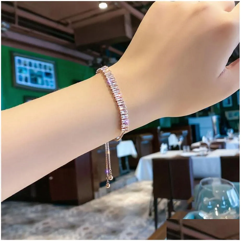 full rhinestone tennis bracelets chain for women sparking zircon jewerlly rose gold color handmade friends gift cute jewelry