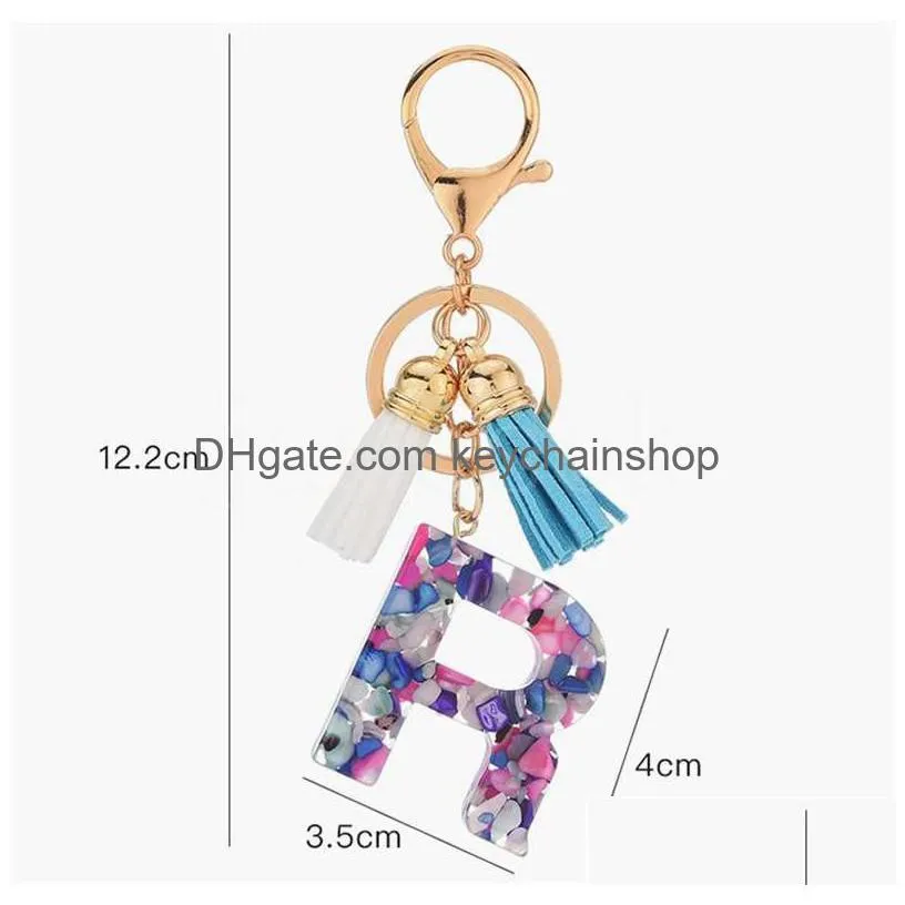 26 English Alphabet Keychain Beautif Fashionable Transparent Acrylic Crystal Tassel Pendant Bag Christmas Gift Qwe Drop Delivery Dh8Id