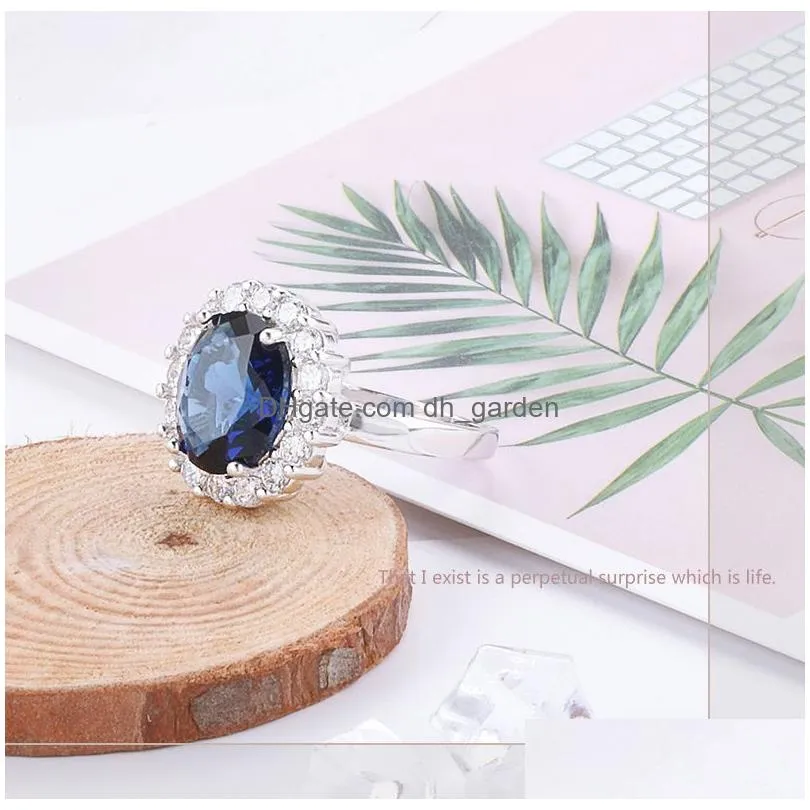 With Certificate Princess Cut 3.2Ct Created Blue Sapphire Ring Original 925 Sier Charms Engagement Jewelry Rings For Drop Del Dhgarden Othgn