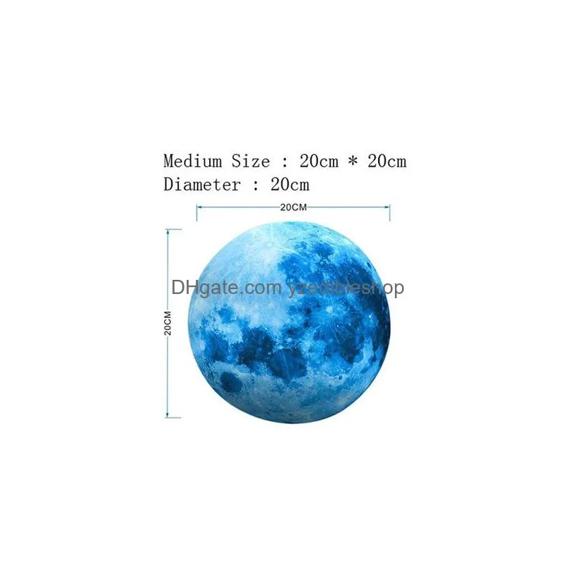 30cm luminous 3d moon wall stickers for kids baby bedroom decoration living room home decals glow in the dark wallpaper 220706