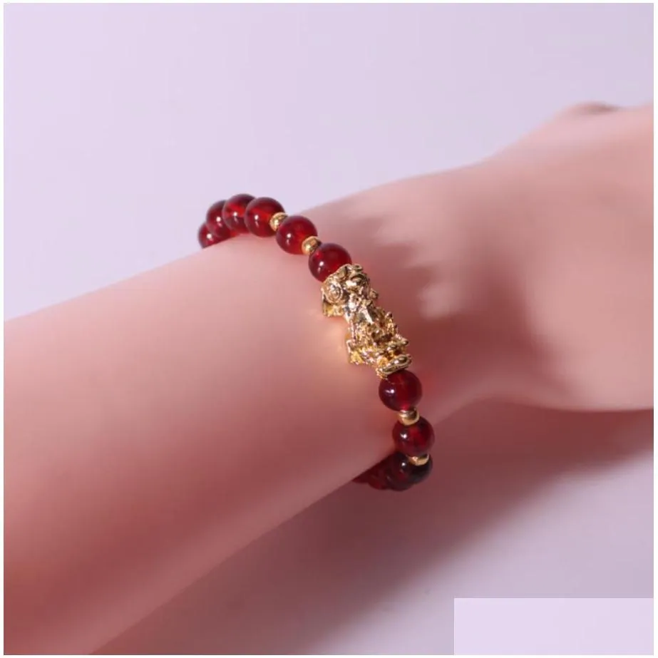 pixiu colorful natural stone bracelet strands chinese charm feng shui pi yao wealth good luck bracelets jewelry lucky unisex bracelets 9