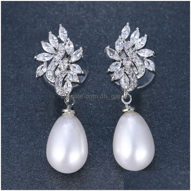 All Type Fashion Imitation Pearl Drop Earrings With Cubic Zirconia Elegant Women Wedding Earring For Bridal India Jewelry Dro Dhgarden Otgwi