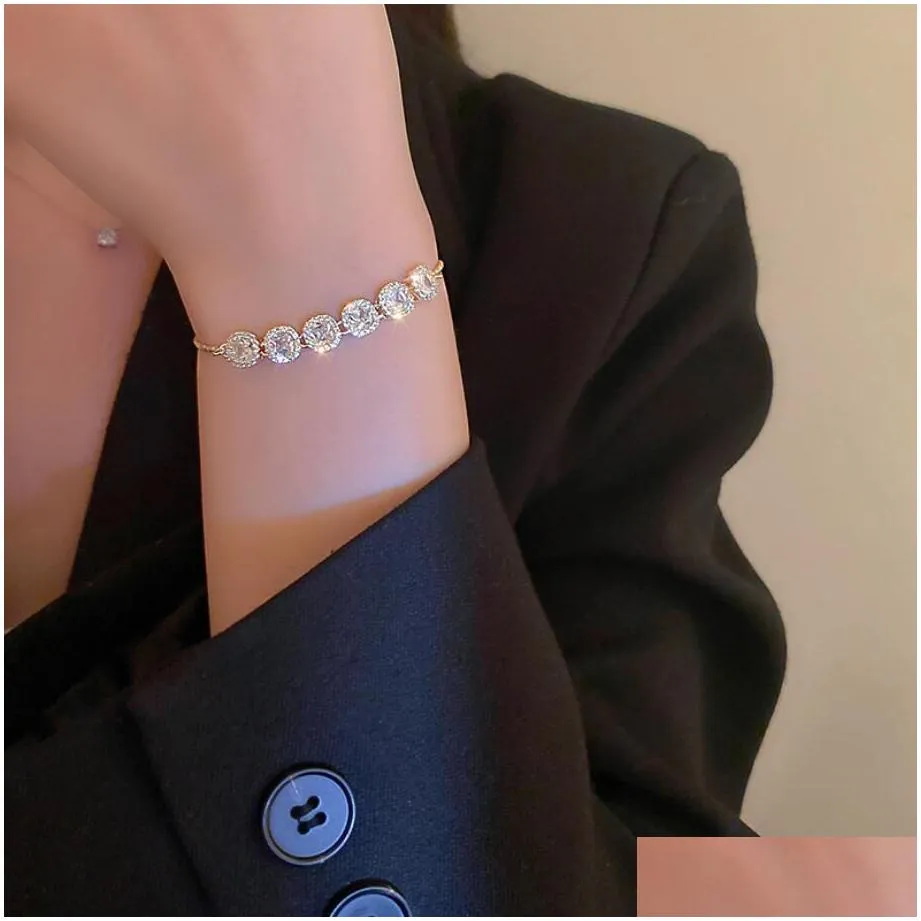 elegant inlaid rhinestone korean bracelets gold colour flower charm bracelet for women fashion jewelry accessories party gifts