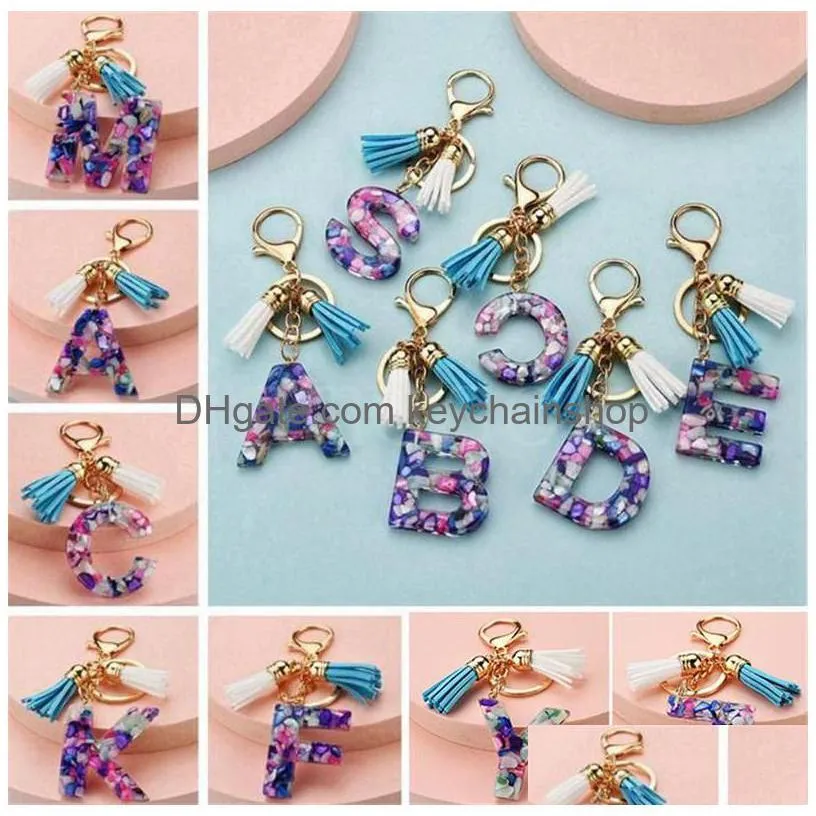 26 English Alphabet Keychain Beautif Fashionable Transparent Acrylic Crystal Tassel Pendant Bag Christmas Gift Qwe Drop Delivery Dh8Id