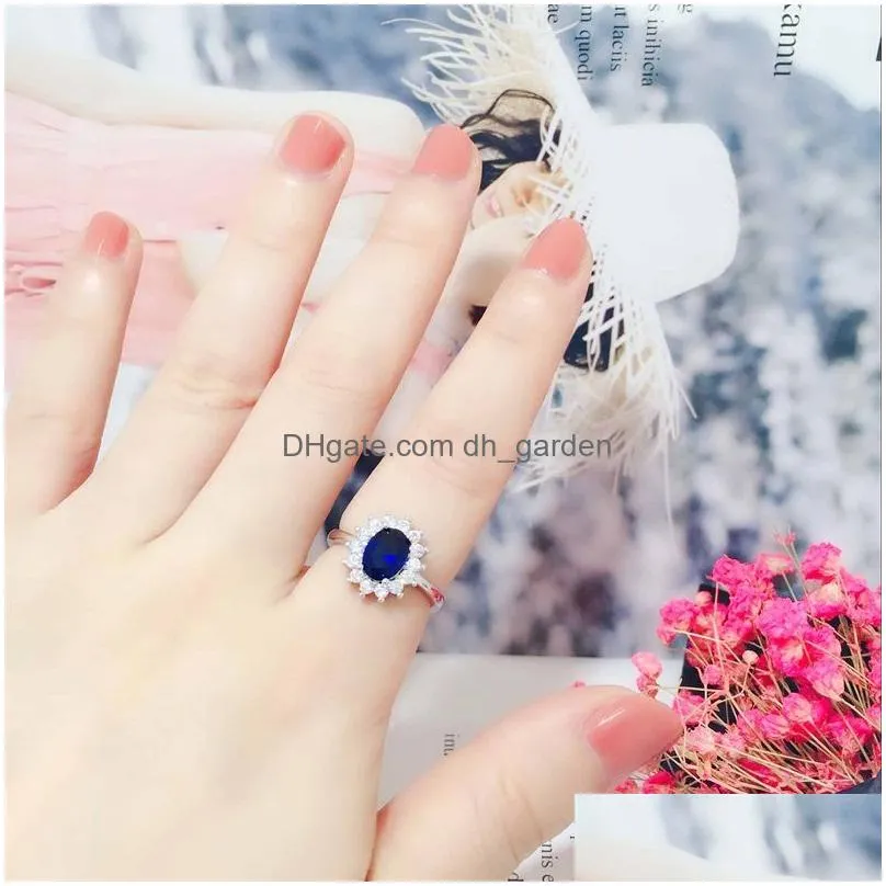 With Certificate Princess Cut 3.2Ct Created Blue Sapphire Ring Original 925 Sier Charms Engagement Jewelry Rings For Drop Del Dhgarden Othgn