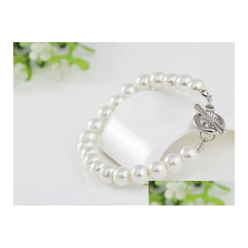 fashion white pearl bracelets bangles bead opal charm love womens breast bridal cancer awareness strand lots factory price