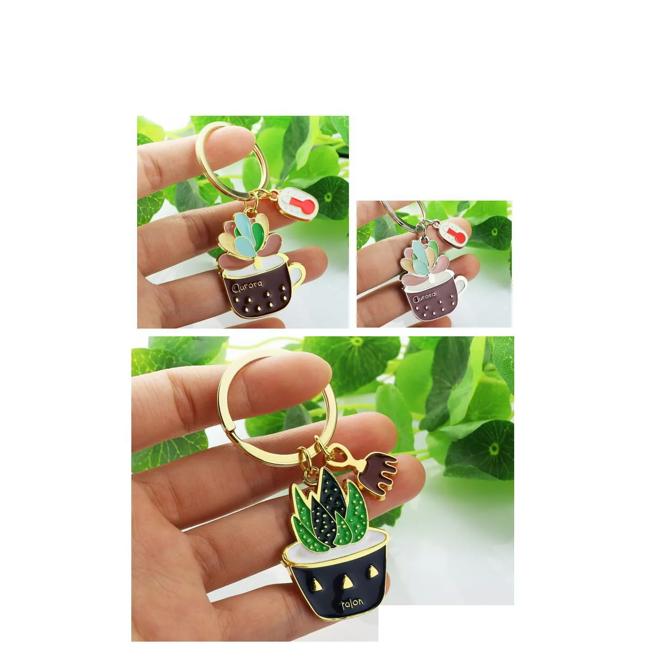 lovely cactus keychains women potted succulent plants shaped keychain ring gold car key chains good gift for friend