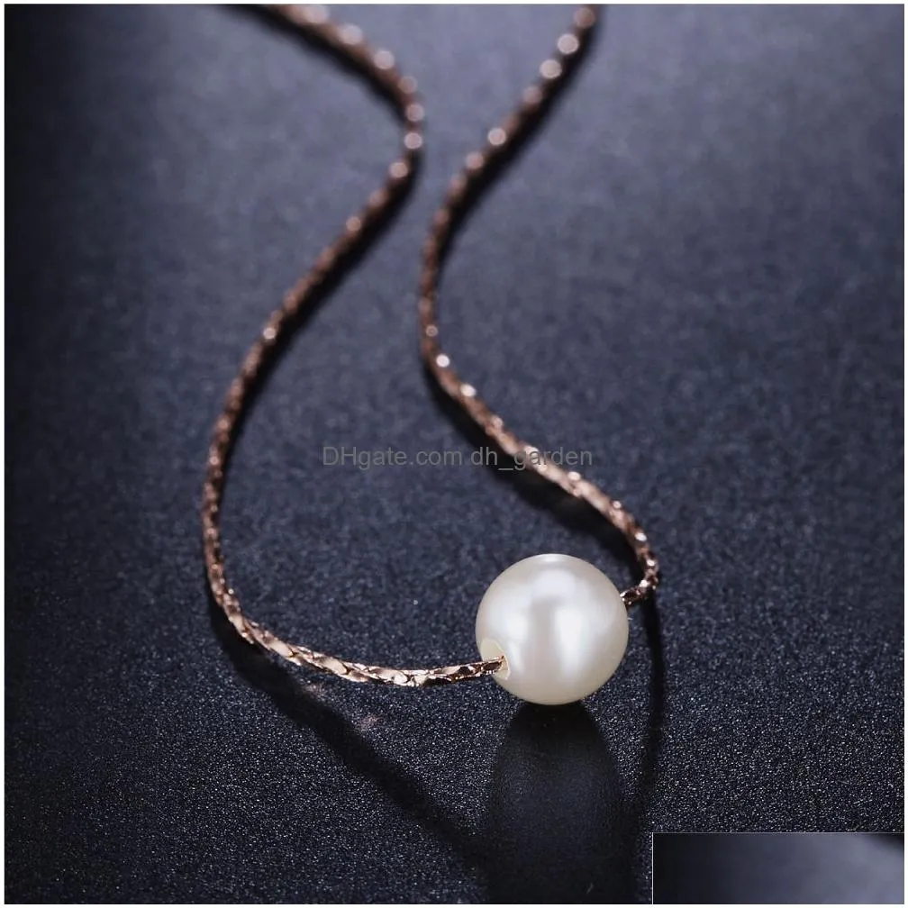 Simple Lady Style Imitation Pearl Rose Gold Color Jewelry Necklace Earring Set For Women Zys358 Drop Delivery Dhgarden Otq1C