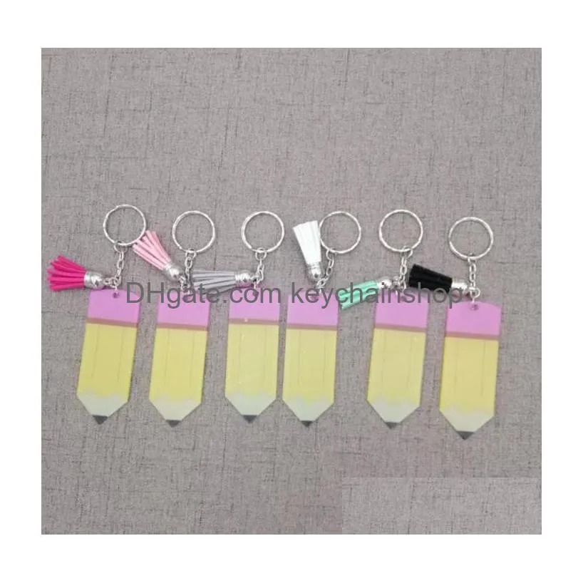 Orders 200Pcs Teachers Day Acrylic Keychain Pencil Shape Pendant Keyring Back To School Gifts For Drop Delivery Dhn7Q