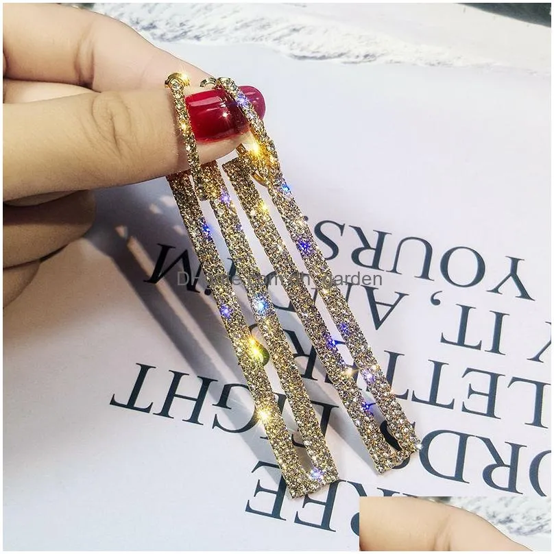 Fashion Long Geometric Drop Earrings Luxury Gold Sier Color Rec Rhinestone Earring For Women Party Jewelry Gift Drop Delivery Dhgarden Otazh