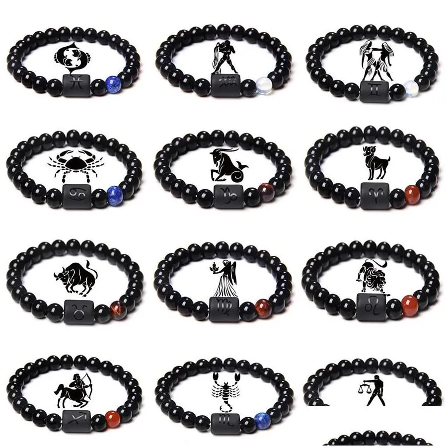 12 zodiac signs constellation couples strands bracelet natural stone beads braided bracelet for women men friend birthday jewelry gift