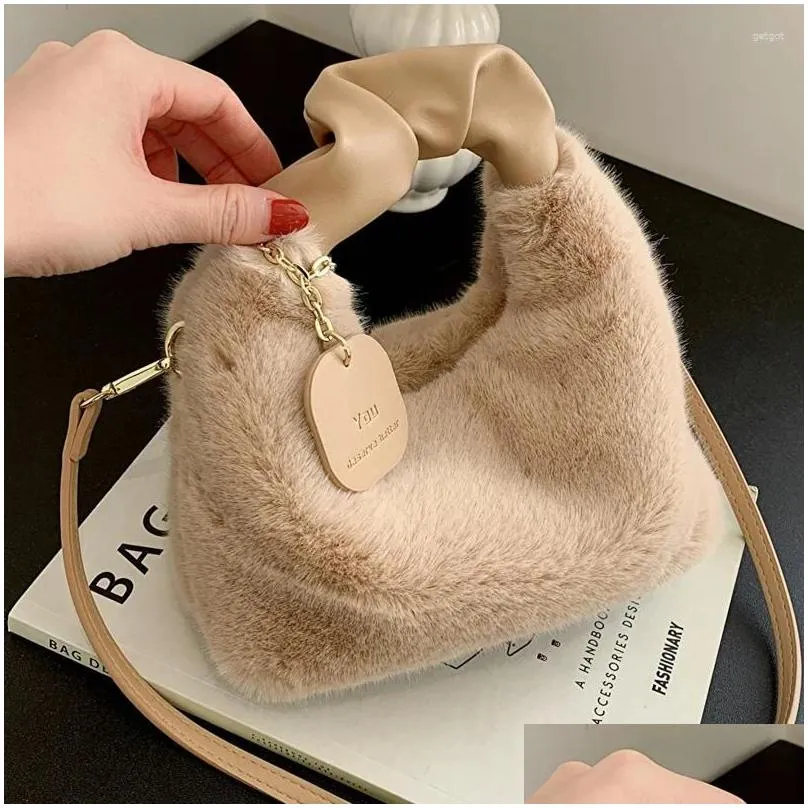 evening bags quality autumn women shoulder bag plush soft cross-body portable casual lady handbag girls warm girl fashion wallet