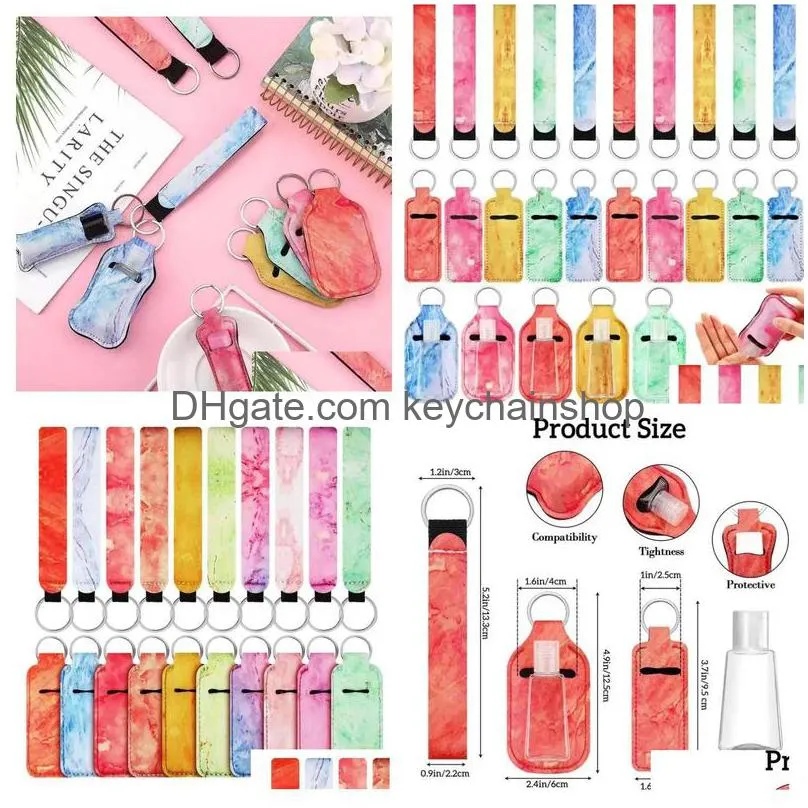 Favor Gifts 4Pcs/Set Neoprene Marble Wristlet Keychains Chapstick Holder Hand Sanitizer Travel Empty Bottles Set With Metal Ring Key D Dh2R6