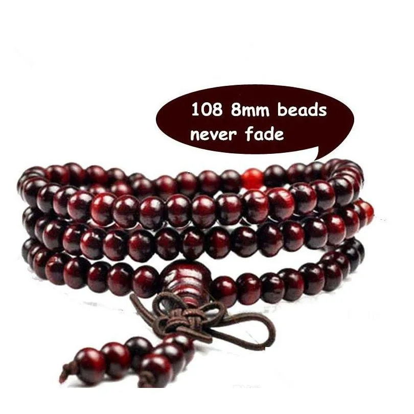 108*6mm genuine red sandalwood beads buddha malas bracelet healthy jewelry man wrist mala bracelets long bangle religion gift free