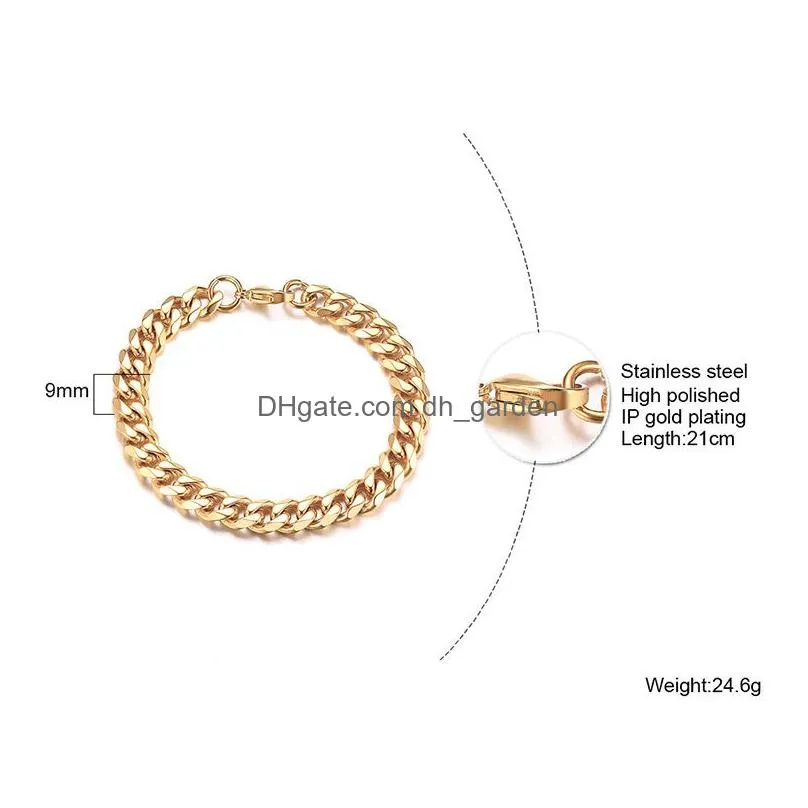 Mens 3-11Mm Stainless Steel Chain Bracelet Curb Cuban Link Bracelets For Women Uni Wrist Jewelry Drop Delivery Dhgarden Otkli