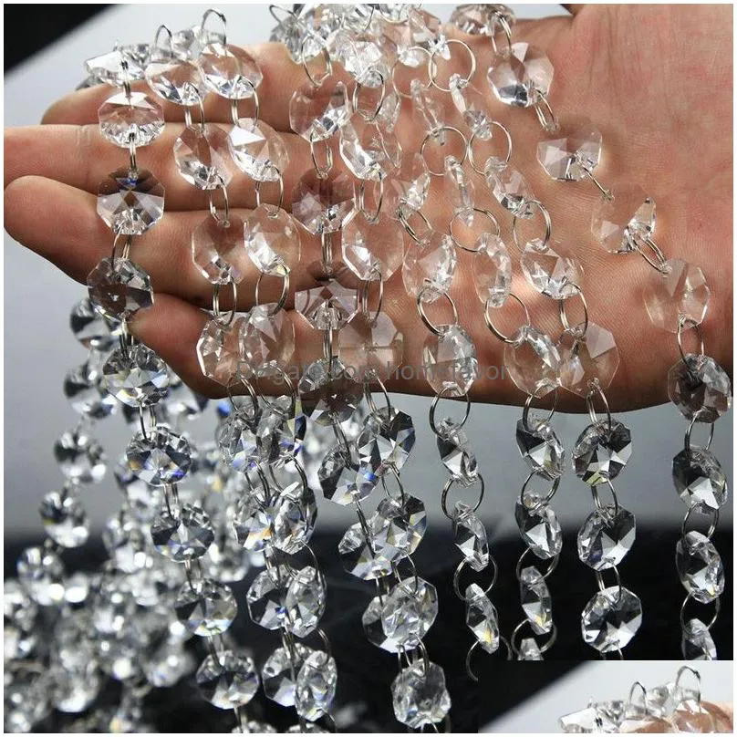 30m/99ft/roll party decor 14mm acrylic octagonal beaded clear crystal garland strands for wedding decoration chandelier delivery