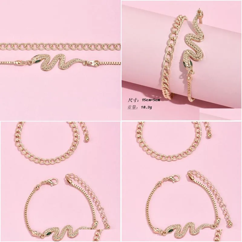 bohemian gold snake bracelets for women boho jewelry geometric punk thick curb cuban layered hand chain charm bracelet set