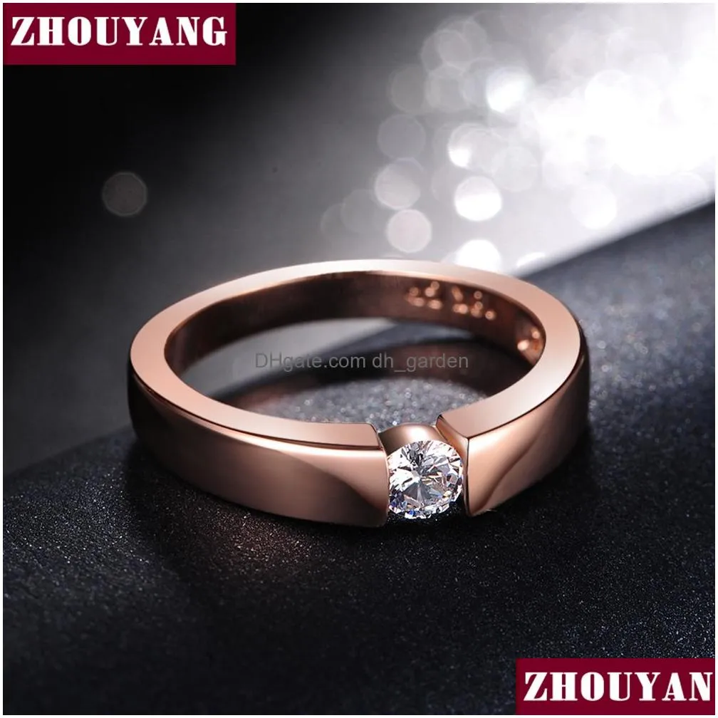 4.5Mm Hearts And Arrows Cubic Zirconia Wedding Ring Rose Gold Sier Color Classical Finger Rings R400 R406 Drop Delivery Dhgarden Otfkc