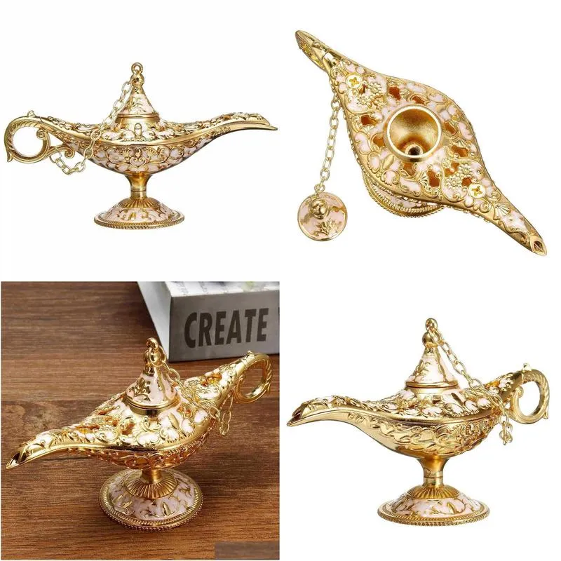 Decorative Objects & Figurines Aladdin Lamp Traditional Hollow Out Fairy Tale Magic Ing Tea Pot Retro Home Decoration Accessories Drop Dh1Xu