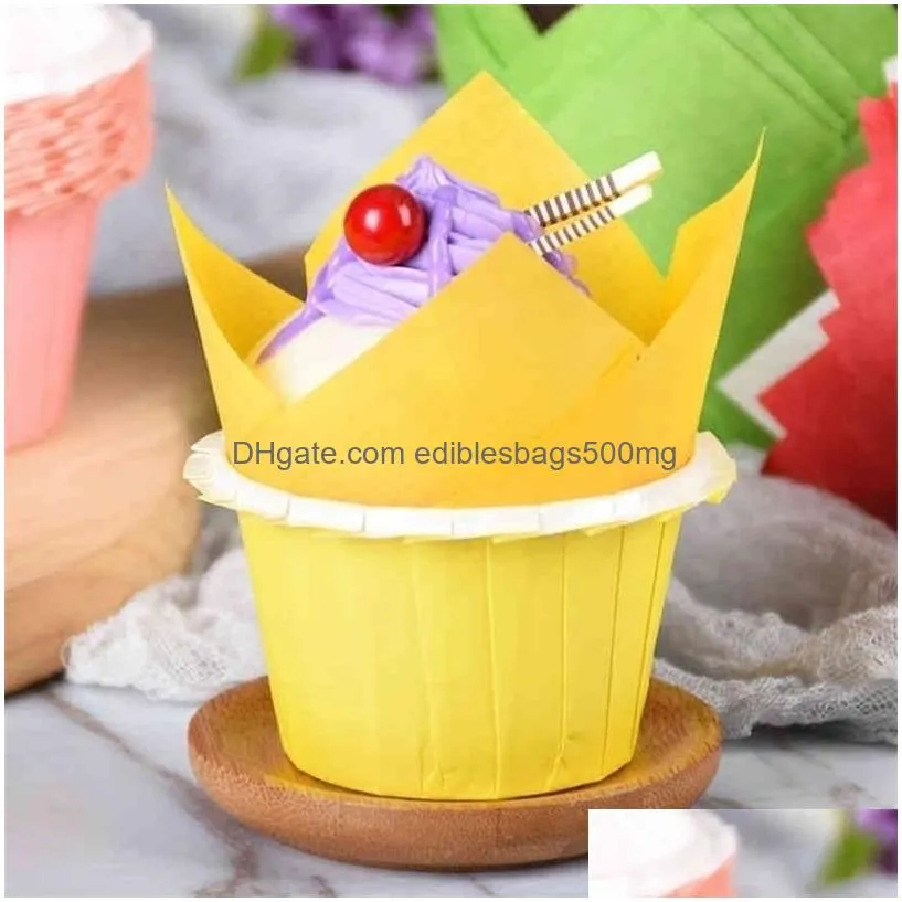 tulip cupcake topper hat cup fire cup muffin cake oil-proof paper tomuffin cup 100 packs cx220124