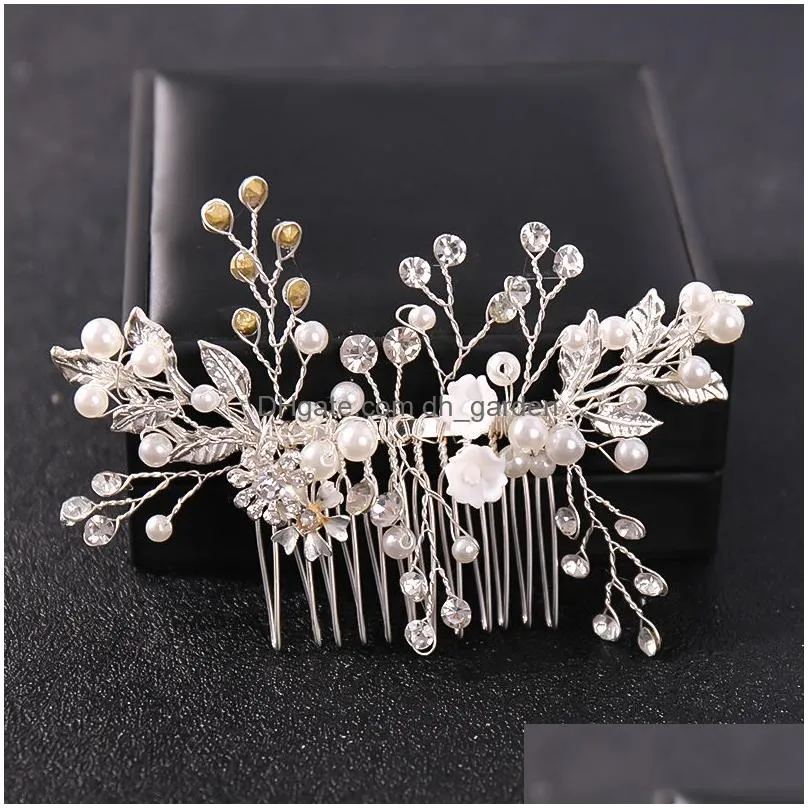 Crystal Rhinestone Flower Pearl Hair Comb Pin Headband Tiara For Women Bride Girl Wedding Bridal Accessories Jewelry Band Dro Dhgarden Otsuo