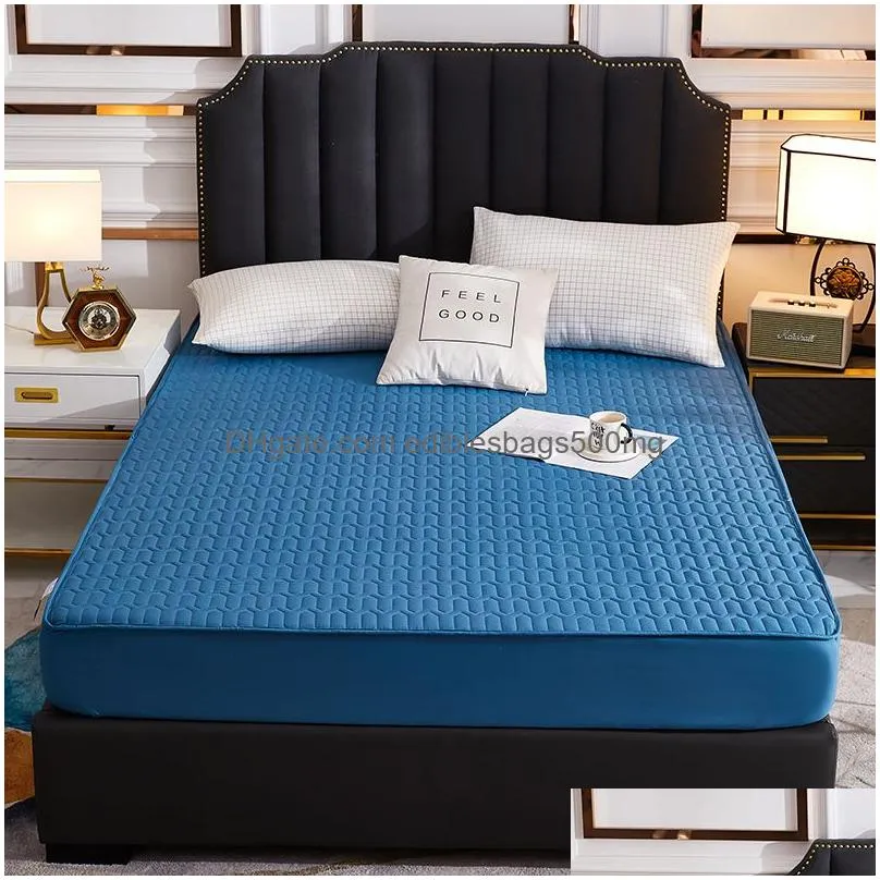 waterproof thicken quilting process fitted sheet bed cover mattress protector 150x200 180x200 200x220 solid color 220513