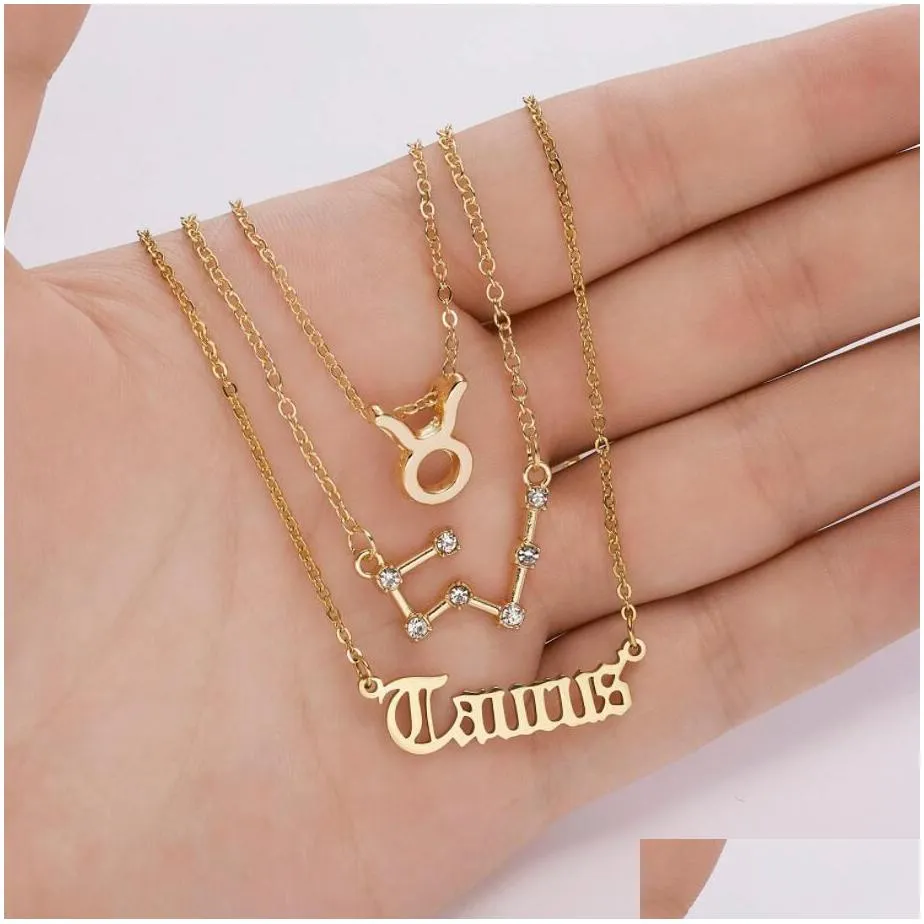 3pcs/set fashion 12 constellation necklace for women gold chain zodiac sign horoscope letter choker couple jewelry birthday gift