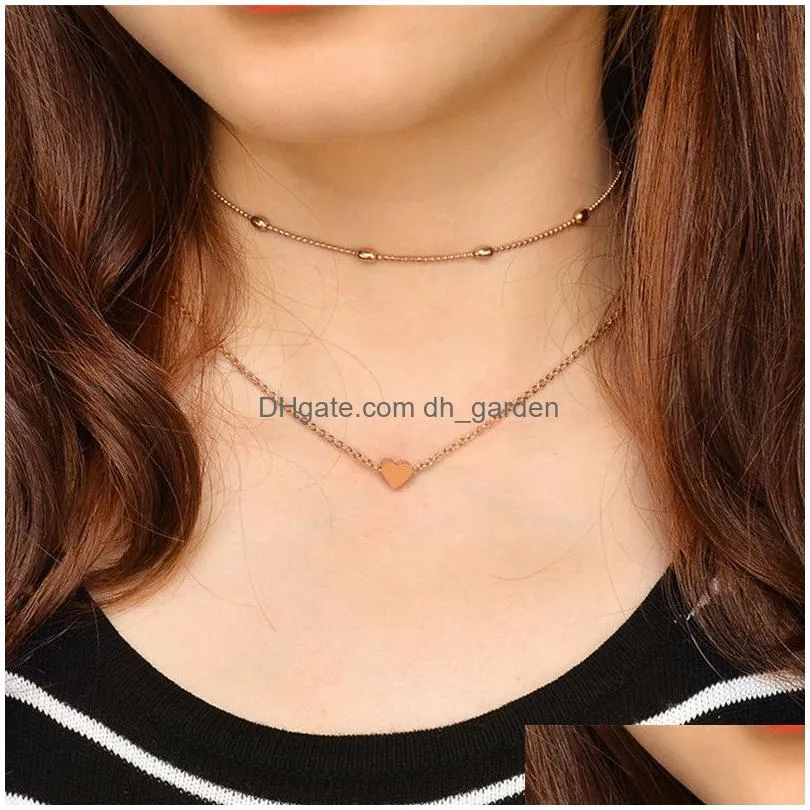 New Lovely Style 2 Layers Love Heart Adjustable Necklace Mtilayer Chain Choker Necklaces For Gift Pcs/Set Drop Delivery Dhgarden Otxgg