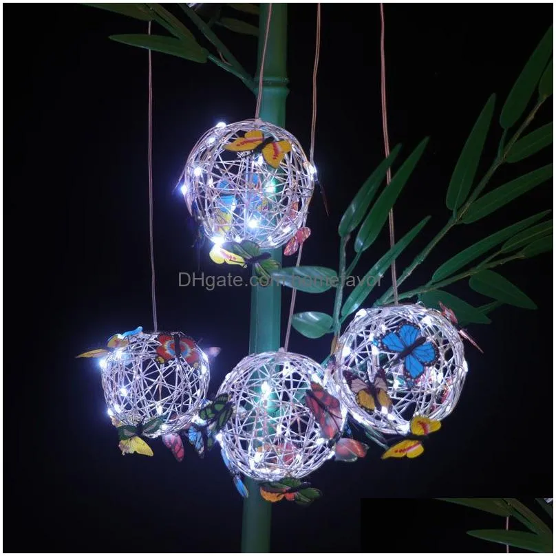 10pcs christmas decoration led solar aluminum wine ball lamp sinulated butterfly hanging ornament chandelier for party