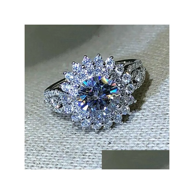 Fashion Sier Rings For Women White Zircon Stones Ring Bridal Wedding Jewelry Drop Delivery Dhgarden Otq7S