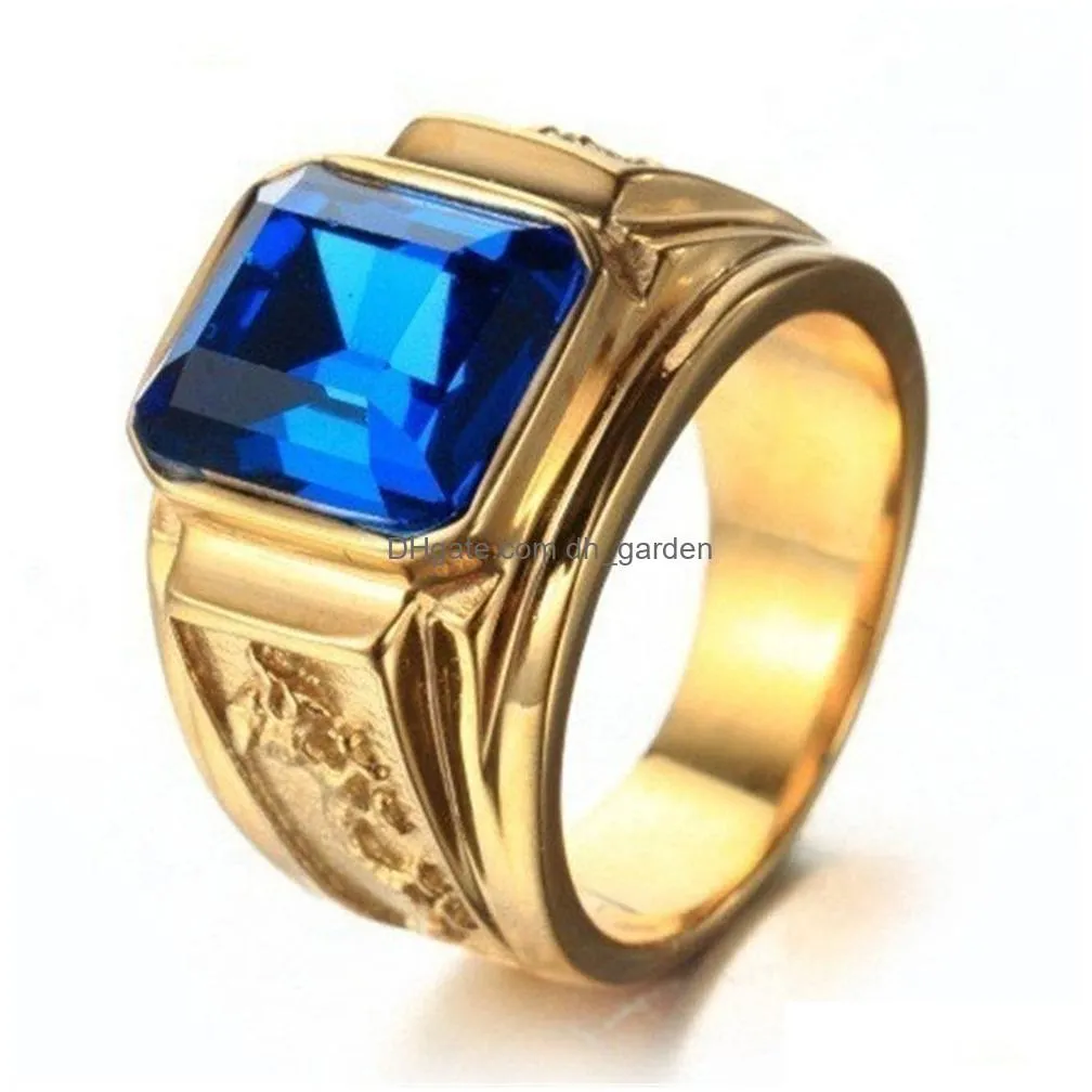 Fashion Vintage Blue Crystal Ring Hip Hop Punk Rock Gold Color Dragon For Men Women Wedding Engagement Drop Delivery Dhgarden Otpcp