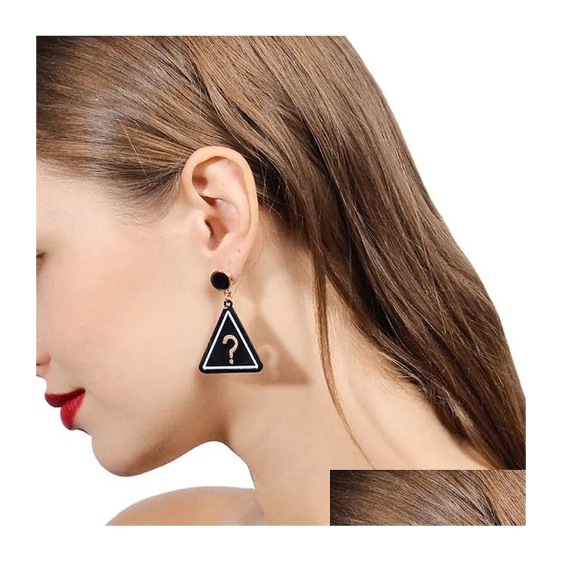 punk fashion triangle charm drop earrings question mark exclamtion point asymmetry earrings for women girls party jewelry