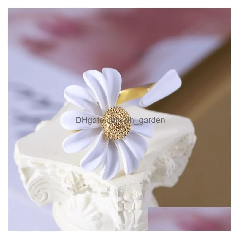 Etrendy New Daisy Flower Rings For Women Boho Fashion Jewelry Simple White Adjustable Ring Open Design Drop Delivery Dhgarden Otnhs