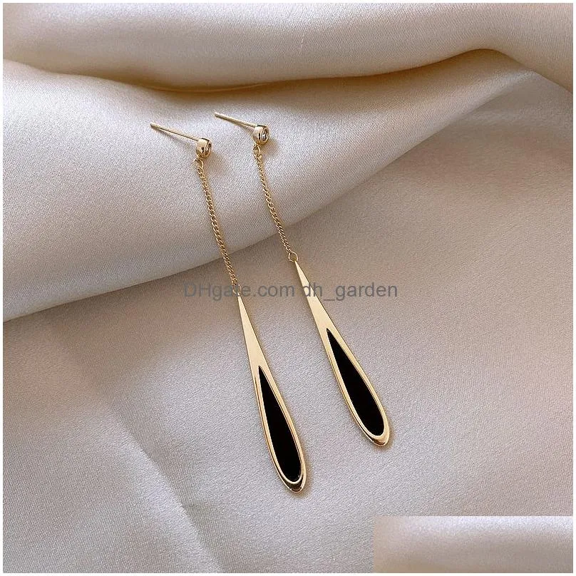 Black Drop Tassel Long Earrings New Fashion Party Luxury Accessories For Womens Temperament Jewelry Drop Delivery Dhgarden Ote8Y