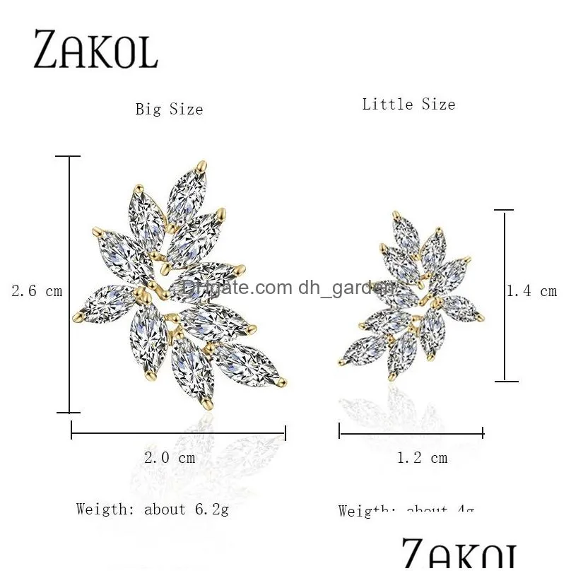 Fashion Cubic Zircon Flower Shape Stud Earrings For Women Leaf Wedding Birthday Jewelry Gift Drop Delivery Dhgarden Otu2G