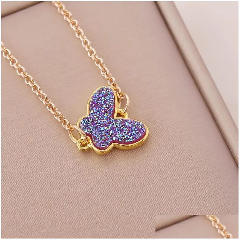 cute multicolor acrylic butterfly pendant necklaces for women cocktail party statement necklace steet style korean fashion jewelry