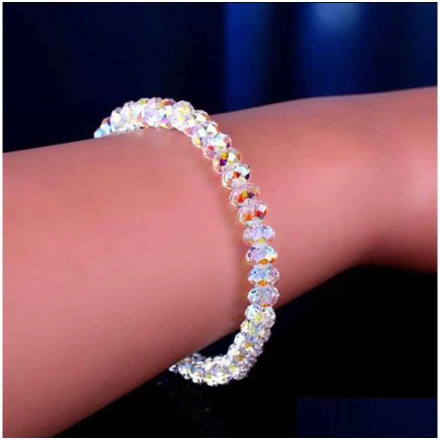 6mm colorful new artificial austria crystal bracelet strands fashion shiny stone beads elasticity rope strand bracelets for women