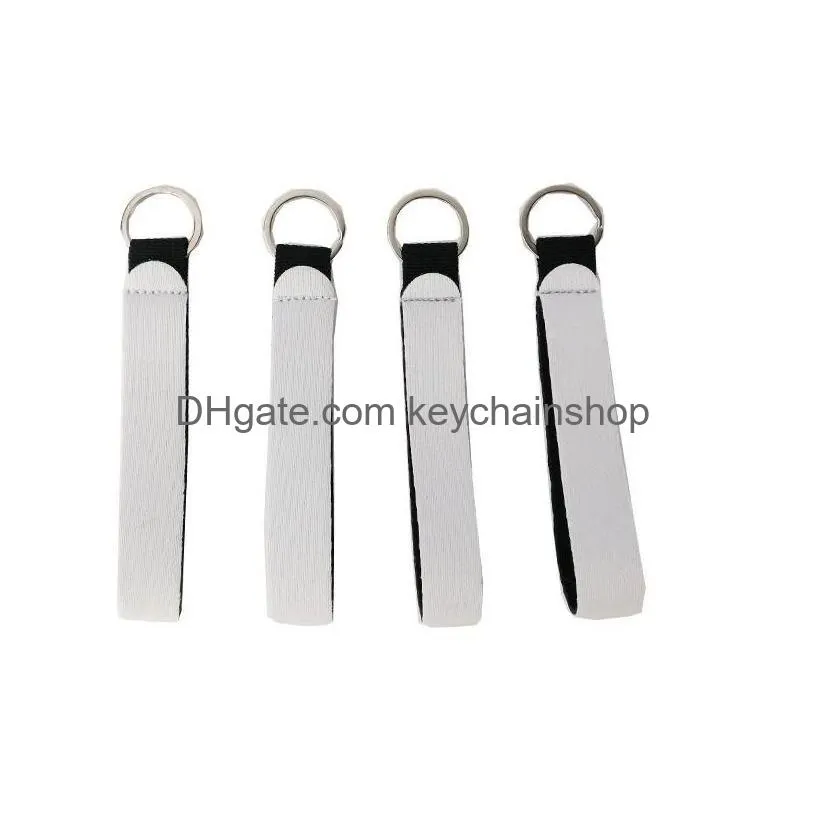 Newneoprene Wristlet Keychains Favor Sublimation Print Blank Lanyard Strap Band Split Ring Key Chain Holder Hand Wrist Keychain Drop D Dhxrp