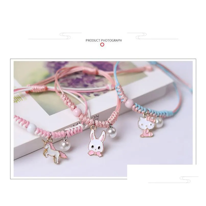 cute metal drip glaze pendant bracelet hand-wowen gift bracelets bangles for women girl children wholesale