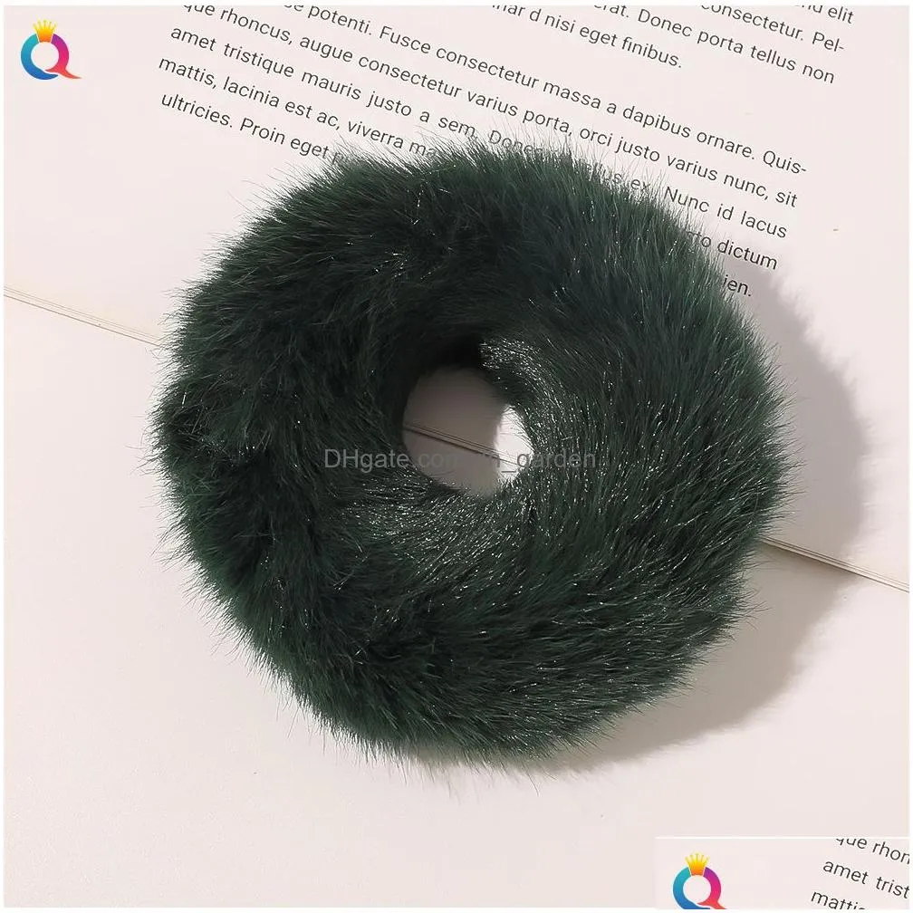 New Winter Elastic Hair Band Scrunchie Soft Faux Fur Women Girls Ponytai Holder Rope Rubber Bands Headwear Accessories Drop D Dhgarden Otqlp