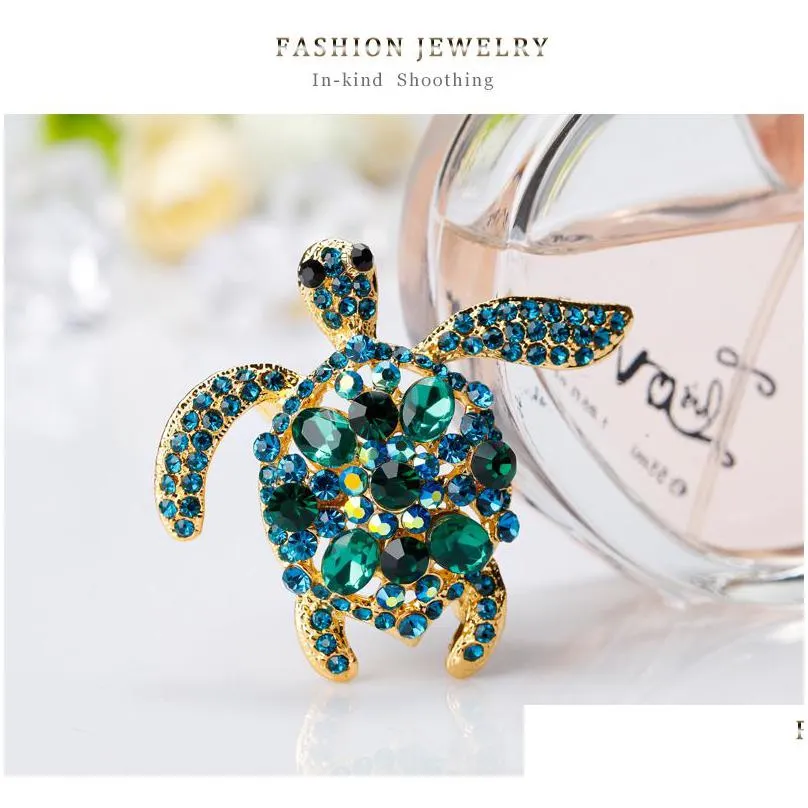 green rhinestone brooches women men sea turtle animal party causal brooch pins gifts