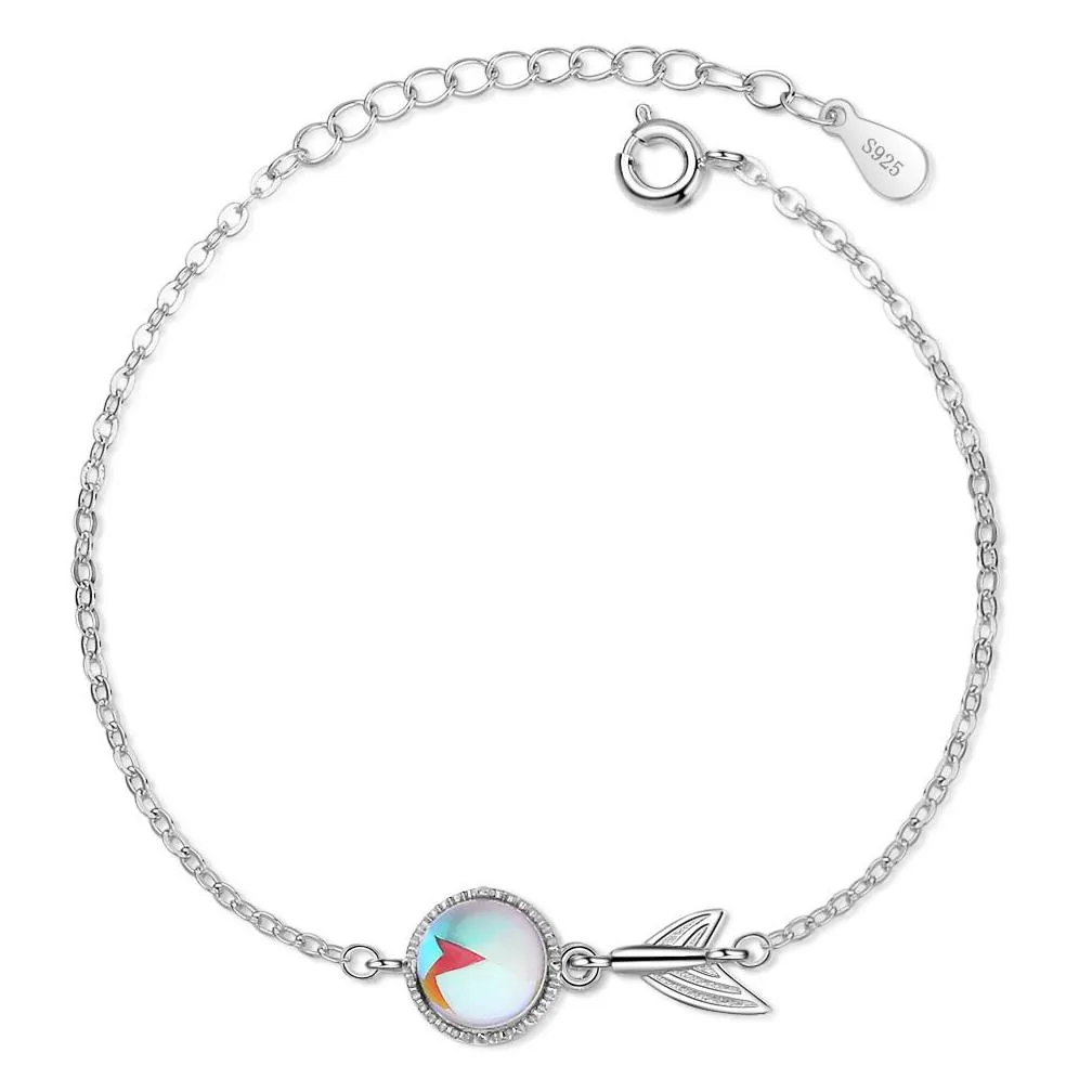 silver colorful moonstone charm bracelets for women fishtail chain bracelet fashion korea jewelry 2021 new