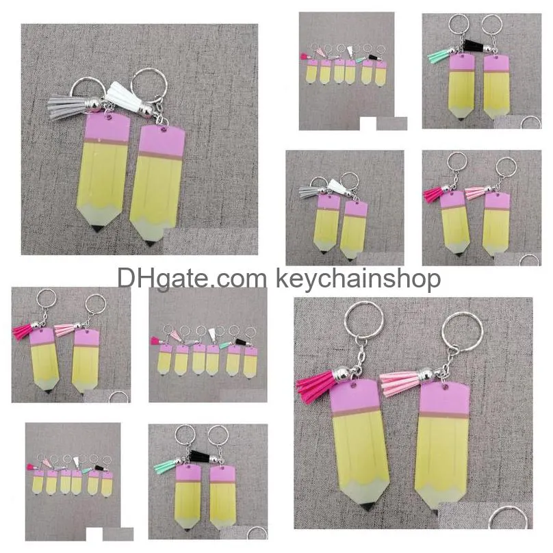 Orders 200Pcs Teachers Day Acrylic Keychain Pencil Shape Pendant Keyring Back To School Gifts For Drop Delivery Dhn7Q