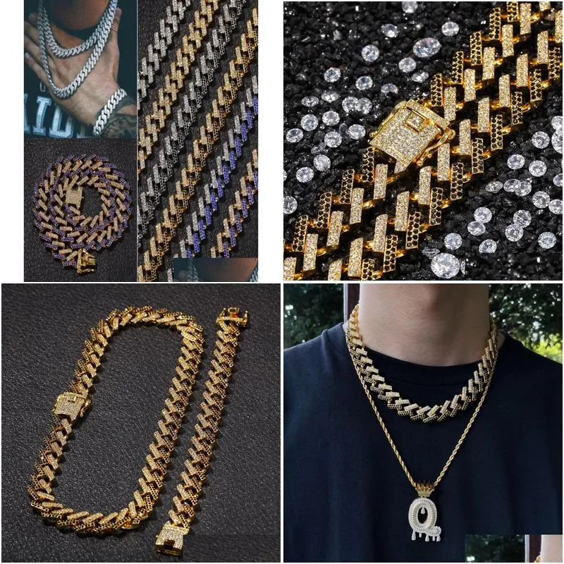 Chains Hip Hop Bling Chains Jewelry Men Iced Out Necklace Gold Sier Black Blue Diamond  Cuban Link Chain4144605 Drop Delivery Jew Otq4A