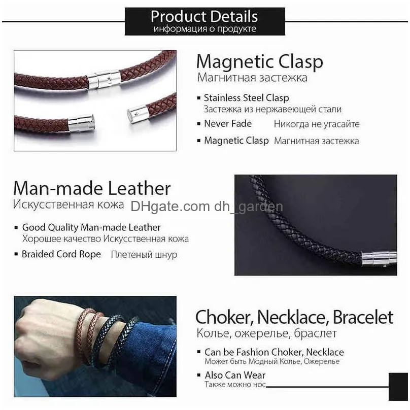 Classic Mens Leather Necklace Choker Black Brown Braided Rope Necklaces For Men Gifts Wholesale Drop Male Jewelry Drop Delive Dhgarden Otb8N