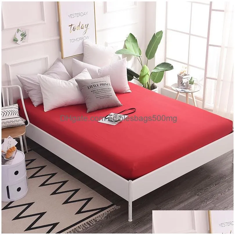 cotton fitted sheet quality solid color bed four corners with elastic band mattress cover twin full queen king size 220514