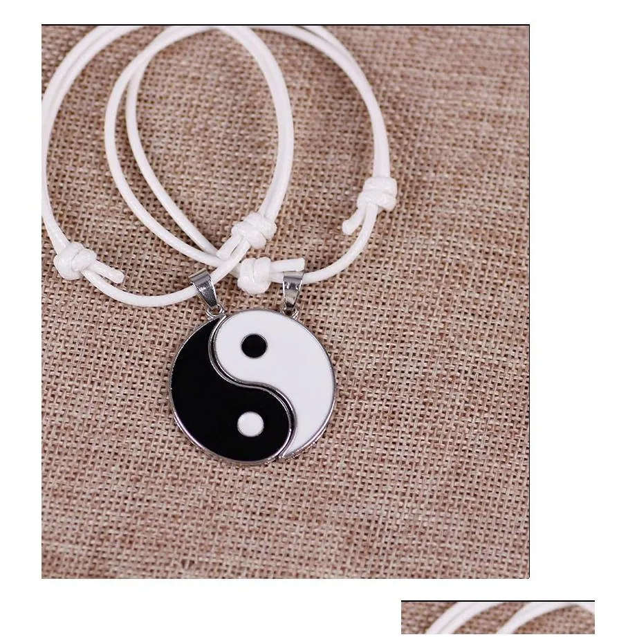 2pcs couple bracelets magnetic tai chi yin yang vintage charm bracelet black white red rope adjustable hand pendant jewelry