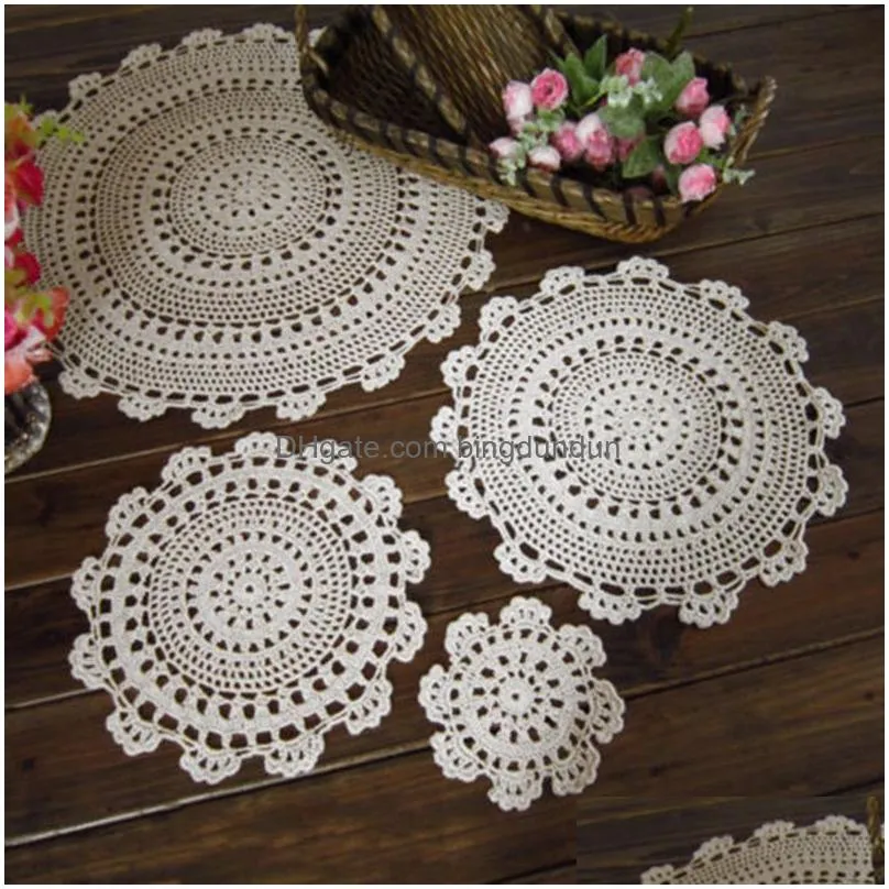 table mats lace round cotton place mat dining pad cloth cloghet placemat cup mug tablecloth tea handmade doily kitchen tool