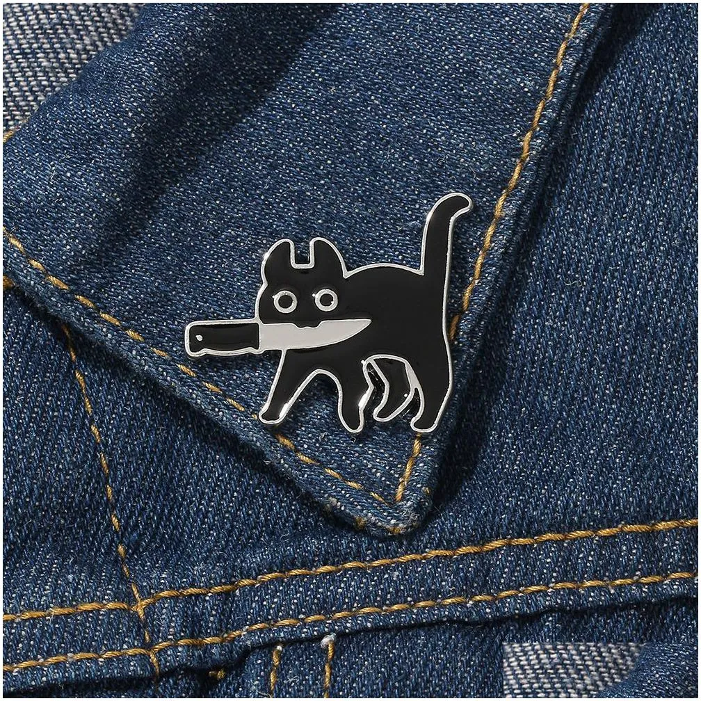 cartoon creative black cat modeling -enamel pin lapel badges brooch funny fashion jewelry